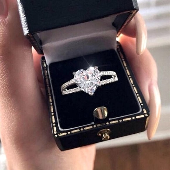 New Eternity 925 Silver Princess Cut Diamond Heart Ring - Picture 2 of 4